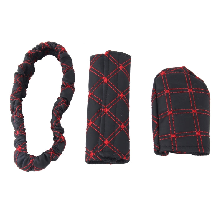 3 PCS Car Hand Brake Cover Shift Knob Gear Stick Cushion Sets Rear View Mirror Sets Cover Car Accessory Interior Decoration Pad(Red) by buy2fix