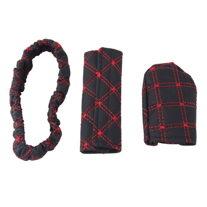 3 PCS Car Hand Brake Cover Shift Knob Gear Stick Cushion Sets Rear View Mirror Sets Cover Car Accessory Interior Decoration Pad(Red) by buy2fix