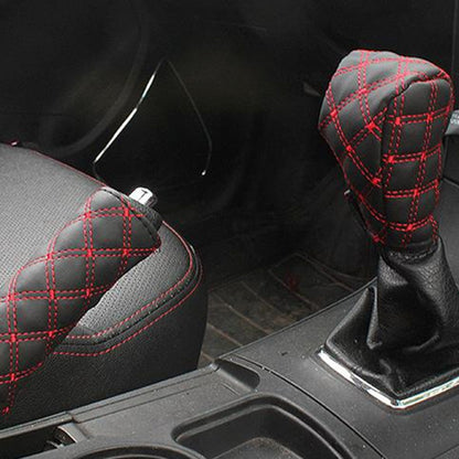 3 PCS Car Hand Brake Cover Shift Knob Gear Stick Cushion Sets Rear View Mirror Sets Cover Car Accessory Interior Decoration Pad(Red) by buy2fix