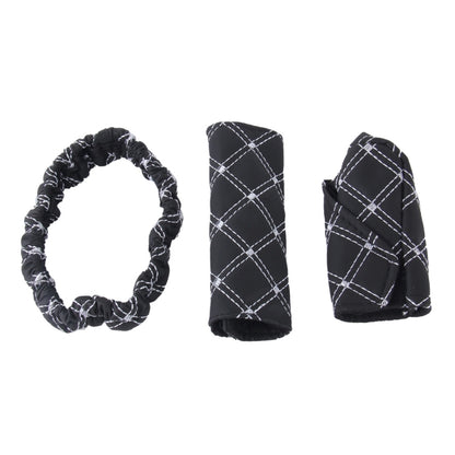 3 PCS Car Hand Brake Cover Shift Knob Gear Stick Cushion Sets Rear View Mirror Sets Cover Car Accessory Interior Decoration Pad(White) by buy2fix