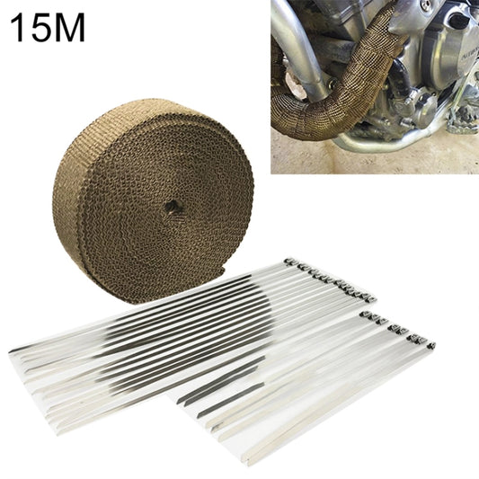 15m Titanium Gold Exhaust Wrap Auto Motor Exhaust Heat Shield Wrap Heat Resistant Wrap - Exhaust Pipes by buy2fix | Online Shopping UK | buy2fix