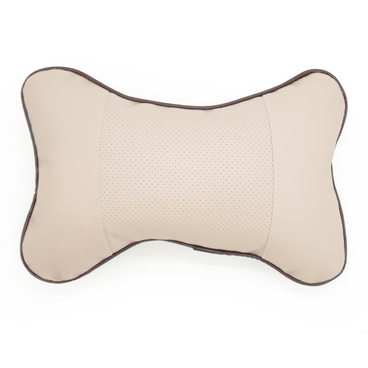 Four Seasons Breathable Leather Surface Car Neck Pillow Head Pillow(Beige) by buy2fix