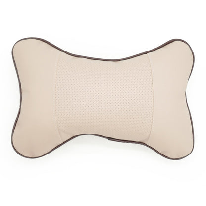 Four Seasons Breathable Leather Surface Car Neck Pillow Head Pillow(Beige) by buy2fix