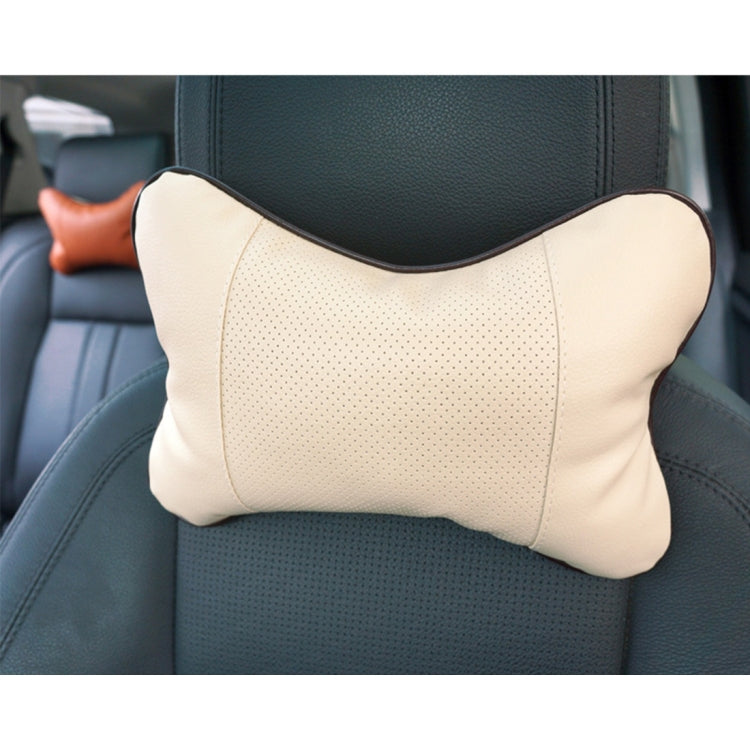 Four Seasons Breathable Leather Surface Car Neck Pillow Head Pillow(Beige) by buy2fix