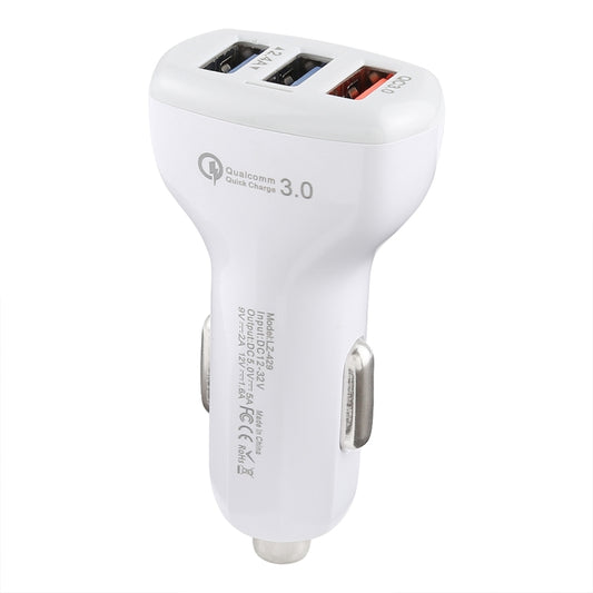LZ-429 QC3.0 2.4A Three USB Ports Smart Quick Car Charger(White) - Car Charger by buy2fix | Online Shopping UK | buy2fix