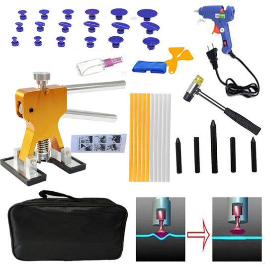 40 in 1 Auto Car Metal PDR Dent Lifter-Glue Puller Tab Hail Removal Paintless Car Dent Repair Tools Kit, with 20W Glue Gun, US Plug or EU Plug by buy2fix