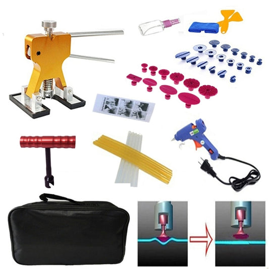 45 in 1 Auto Car Metal PDR Dent Lifter-Glue Puller Tab Hail Removal Paintless Car Dent Repair Tools Kit, with 20W Glue Gun, US Plug or EU Plug by buy2fix