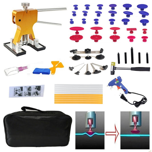 57 in 1 Auto Car Metal PDR Dent Lifter-Glue Puller Tab Hail Removal Paintless Car Dent Repair Tools Kit, with 20W Glue Gun, US Plug or EU Plug by buy2fix