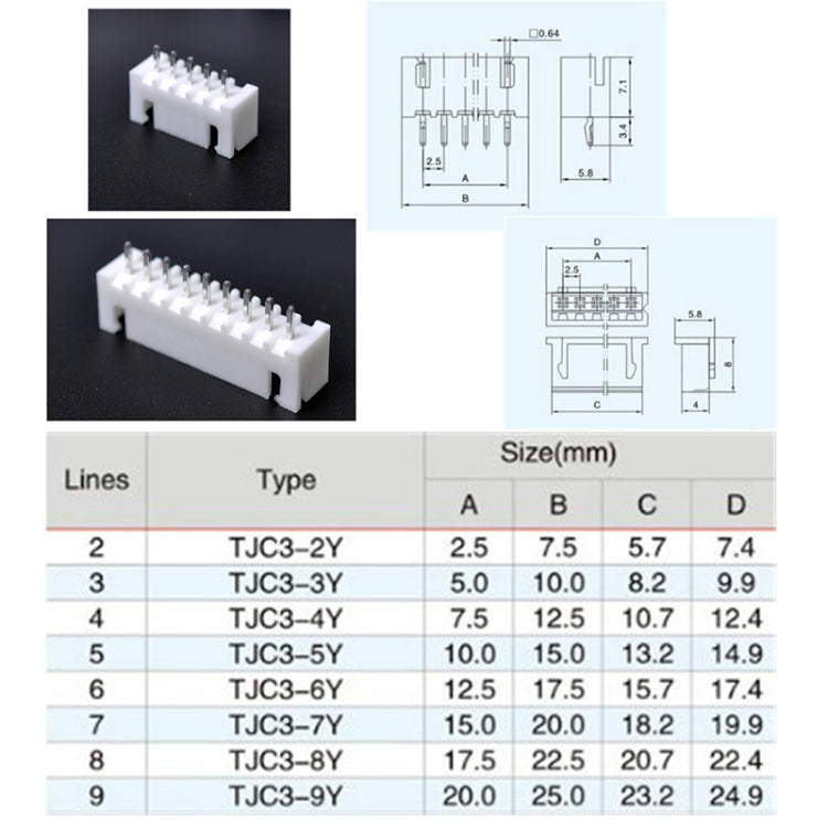 25 Sets TJC3 2.5mm XH 5P 6P 7P 8P 9Pin Male Female Housing Connector with Crimps - Booster Cable & Clip by buy2fix | Online Shopping UK | buy2fix