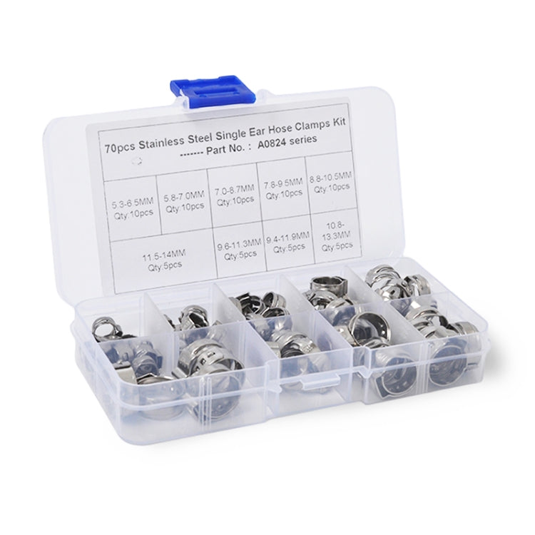 70 PCS Adjustable Single Ear Plus Stainless Steel Hydraulic Hose Clamps O-Clips Pipe Fuel Air, Inside Diameter Range: 5.3-14mm by buy2fix