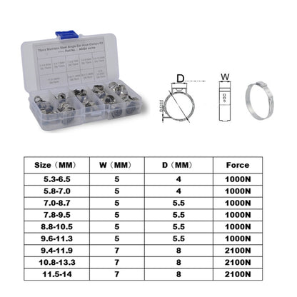 70 PCS Adjustable Single Ear Plus Stainless Steel Hydraulic Hose Clamps O-Clips Pipe Fuel Air, Inside Diameter Range: 5.3-14mm by buy2fix