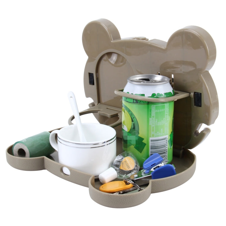 Cartoon Style Foldable Back Car Seat Drink Holder Back Seat Food Tray Storage Organizer Table(Brown) by buy2fix