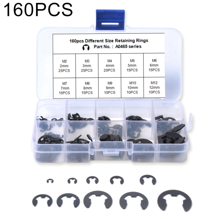 160 PCS Car E Shape Circlip Snap Ring Assortment Retaining Rings - Engine Fittings by buy2fix | Online Shopping UK | buy2fix