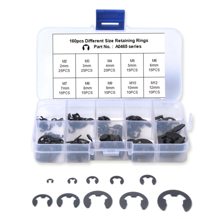 160 PCS Car E Shape Circlip Snap Ring Assortment Retaining Rings - Engine Fittings by buy2fix | Online Shopping UK | buy2fix