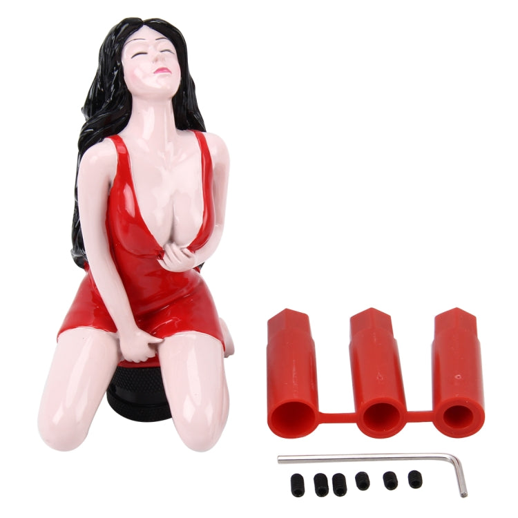 Universal Sexy Beauty Shape ABS Manual or Automatic Gear Shift Knob with Three Rubber Covers Fit for All Car(Red) by buy2fix
