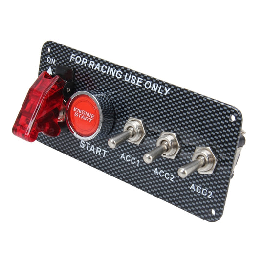 12 V/30 A en fibre de carbone pour voiture de course 12 V LED panneau de commutateur d'allumage bouton poussoir de démarrage du moteur commutateurs de panneau de voiture LED levier commutateur d'allumage automatique multifonction pour voitures de course