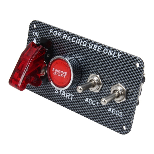 Panneau de commutateur d'allumage de voiture de course, bouton poussoir de démarrage du moteur, interrupteur à bascule de course LED, panneau en fibre de carbone 12V, interrupteur d'allumage automatique multifonction pour voitures de course