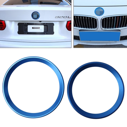 2 PCS/Set Zinc Alloy Steering Wheel Decoration Ring Sticker Logo Car Styling Modification Car Front Logo Ring Decoration Rear Cover Trim Hood Emblem Rings for BMW 3 Series(Blue)