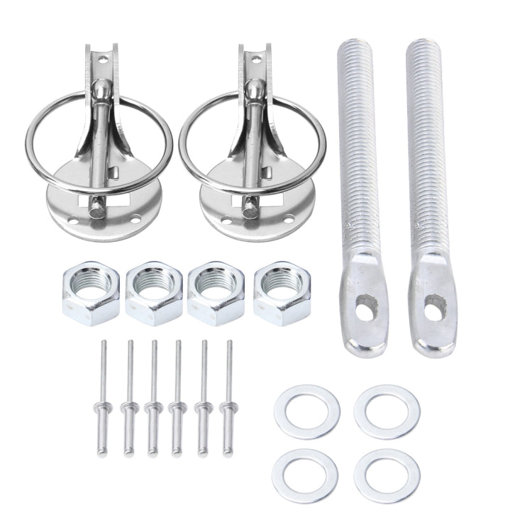 A Pair Universal Automobile Engine Cover Lock Carbon Fiber Hood Lock Car Modification Cover Lock Pull-type Engine Cover Lock Mount Bonnet Hood Pins Lock for Car Modification(Silver) - Locks & Hasps by buy2fix | Online Shopping UK | buy2fix