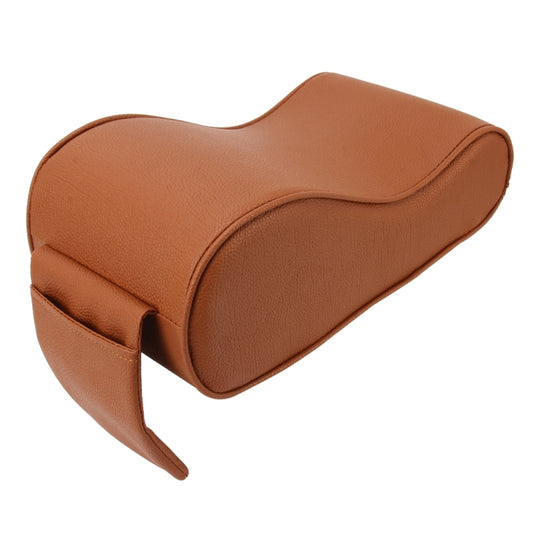 Boîte d'accoudoir universelle enveloppée de cuir PU et de mousse à mémoire de forme, tapis de boîte d'accoudoir de voiture respirant avec sac de rangement pour support de téléphone (marron)