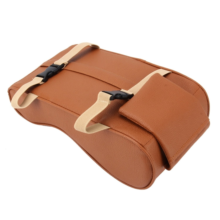 Universal Car PU Leather and Memory Foam Wrapped Armrest Box Breathable Car Armrest Box Mat with Phone Holder Storage Bag(Brown) by buy2fix