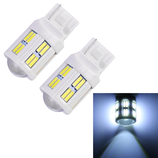 2 PCS T20 / 7440 3W DC 12V 6000K 200LM Voiture Auto Céramique Clignotants / Feu de recul 16LED Lampes SMD-7020, avec lentille de projecteur (lumière blanche)