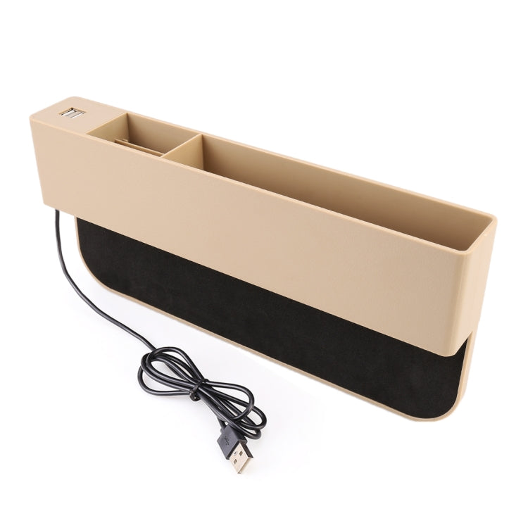Universal Car Multi-functional Charger Console Side Pocket Seat Gap Side Storage Box, with 2 USB Ports(Beige) by buy2fix