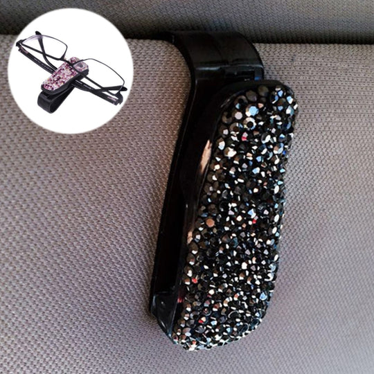 Car Mixed Color Diamond Mounted Glasses Bill Clip Holder (Black)