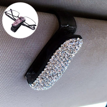 Car Pure Color Diamond Mounted Glasses Bill Clip Holder (White) by buy2fix