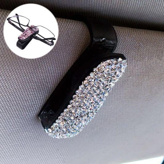 Car Pure Color Diamond Mounted Glasses Bill Clip Holder (White) by buy2fix