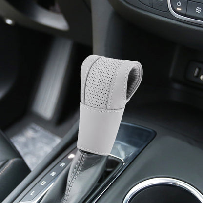 Universal Nonslip Breathable Genuine Leather Car Gear Shift Knob Cover(Grey) by buy2fix
