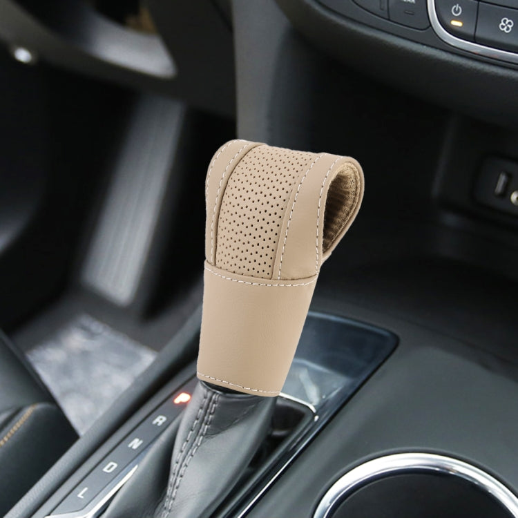 Universal Nonslip Breathable Genuine Leather Car Gear Shift Knob Cover(Beige) by buy2fix