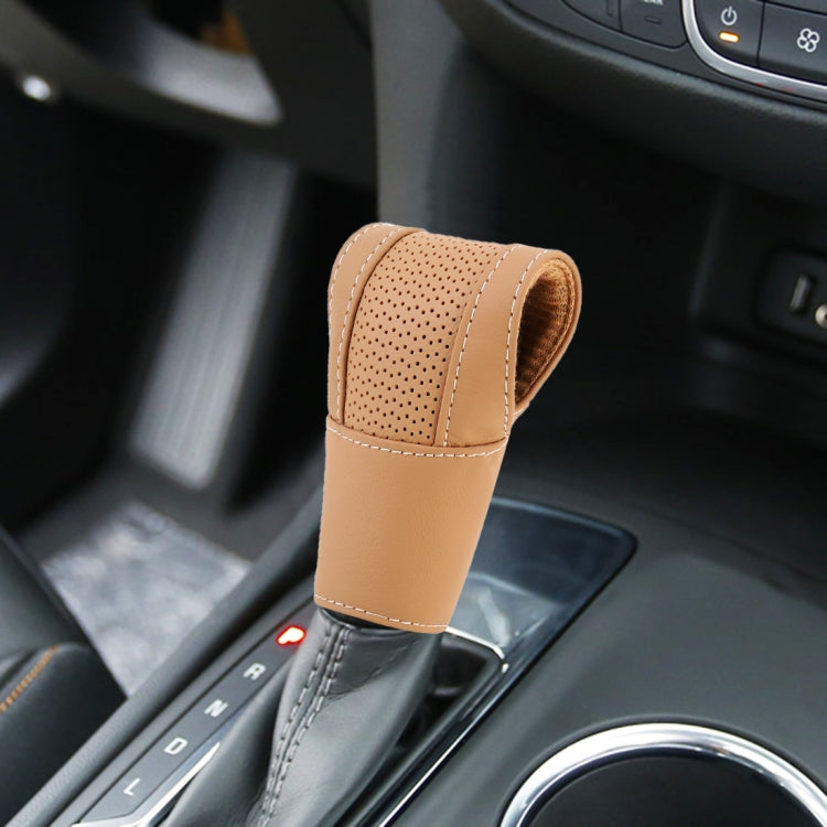 Universal Nonslip Breathable Genuine Leather Car Gear Shift Knob Cover(Brown) by buy2fix