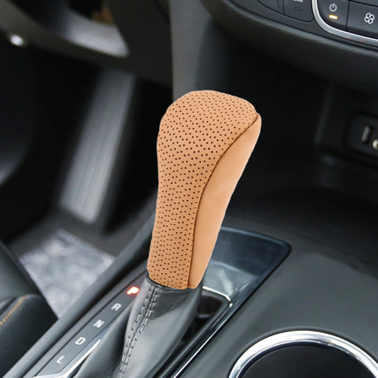 Universal Nonslip Breathable Genuine Leather Car Gear Shift Knob Cover(Brown) by buy2fix