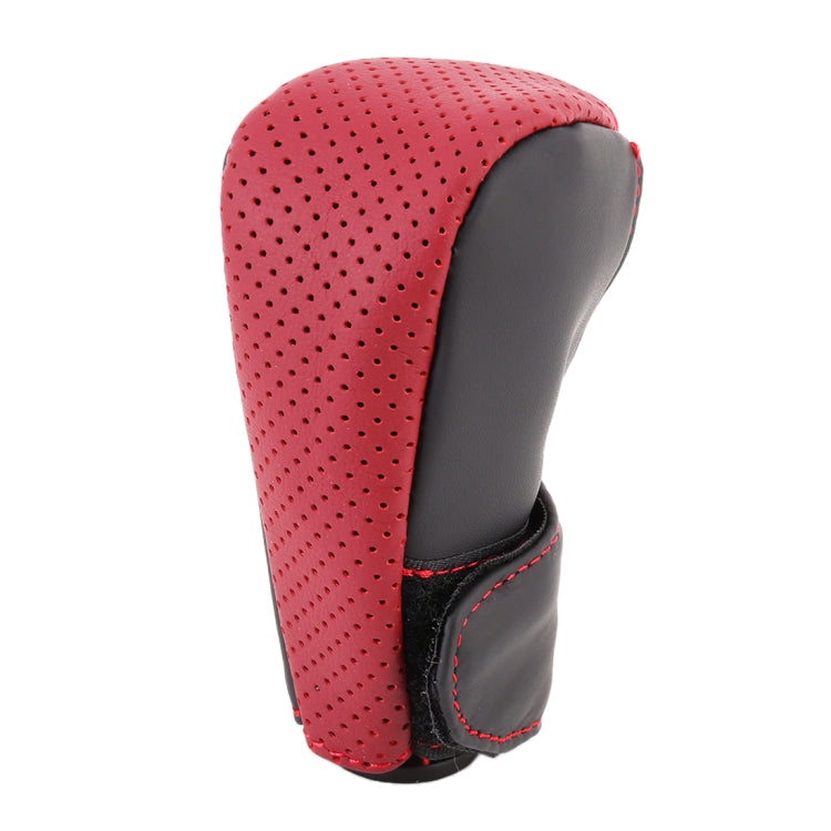 Universal Nonslip Breathable Genuine Leather Car Gear Shift Knob Cover(Black Red) by buy2fix