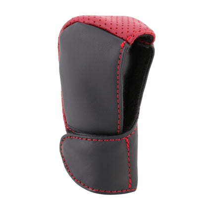 Universal Nonslip Breathable Genuine Leather Car Gear Shift Knob Cover(Black Red) by buy2fix