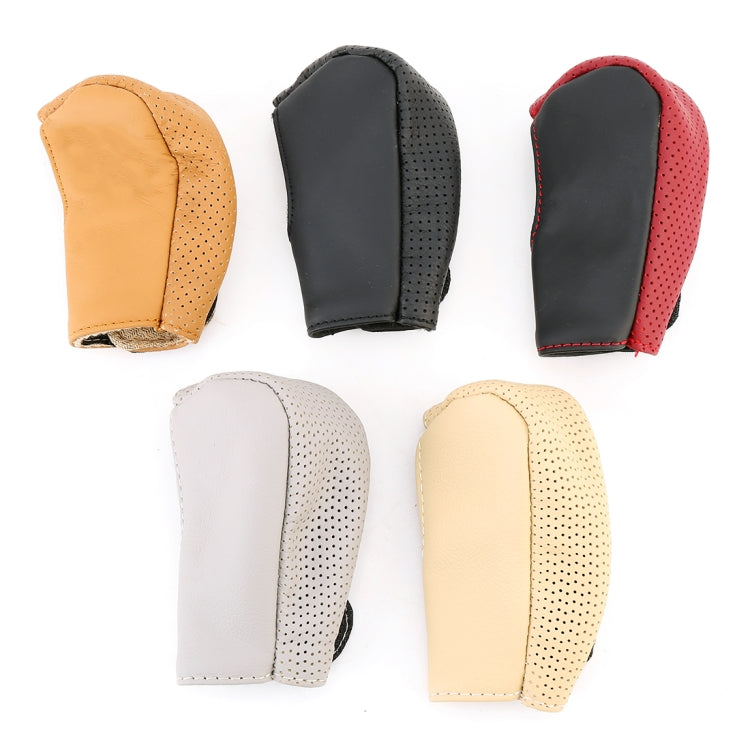 Universal Nonslip Breathable Genuine Leather Car Gear Shift Knob Cover(Black Red) by buy2fix