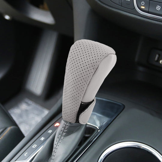 Couvercle universel antidérapant et respirant pour pommeau de levier de vitesse de voiture en cuir véritable (gris)