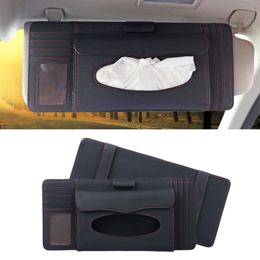 DERANFU 3 In 1 Lichee Texture Multi-function Car Hang Type Leather Towel Box with Card Slot & CD Slot(Black) by buy2fix