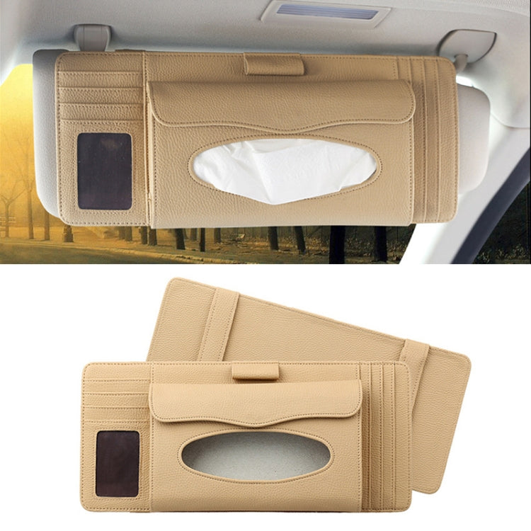 DERANFU 3 In 1 Lichee Texture Multi-function Car Hang Type Leather Towel Box with Card Slot & CD Slot(Beige) by buy2fix
