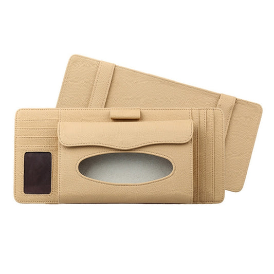 DERANFU 3 In 1 Lichee Texture Multi-function Car Hang Type Leather Towel Box with Card Slot & CD Slot(Beige) by buy2fix
