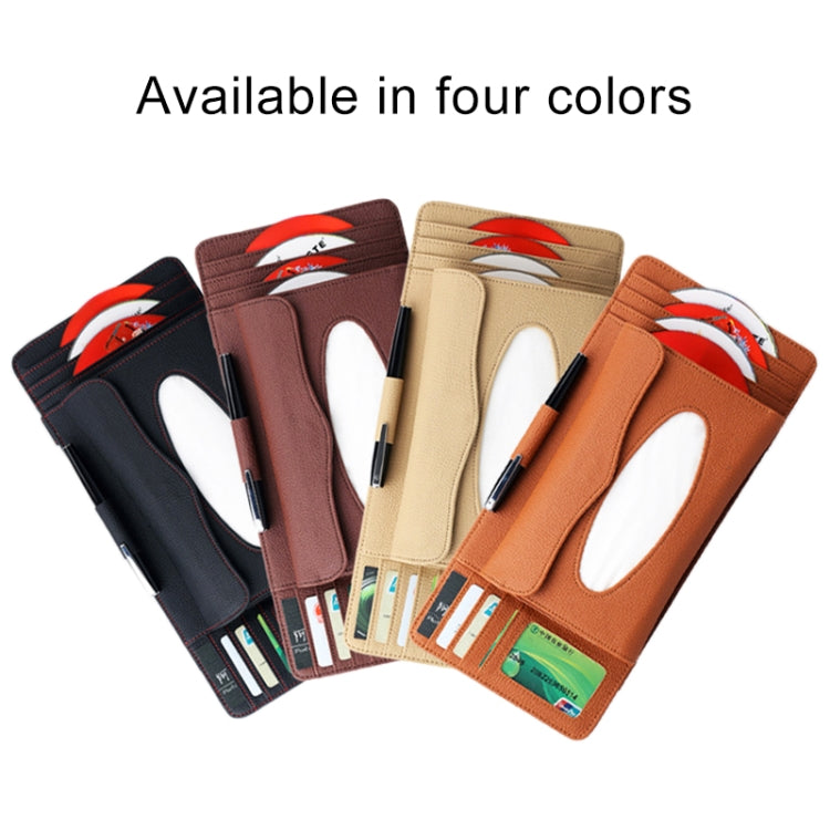 DERANFU 3 In 1 Lichee Texture Multi-function Car Hang Type Leather Towel Box with Card Slot & CD Slot(Beige) by buy2fix
