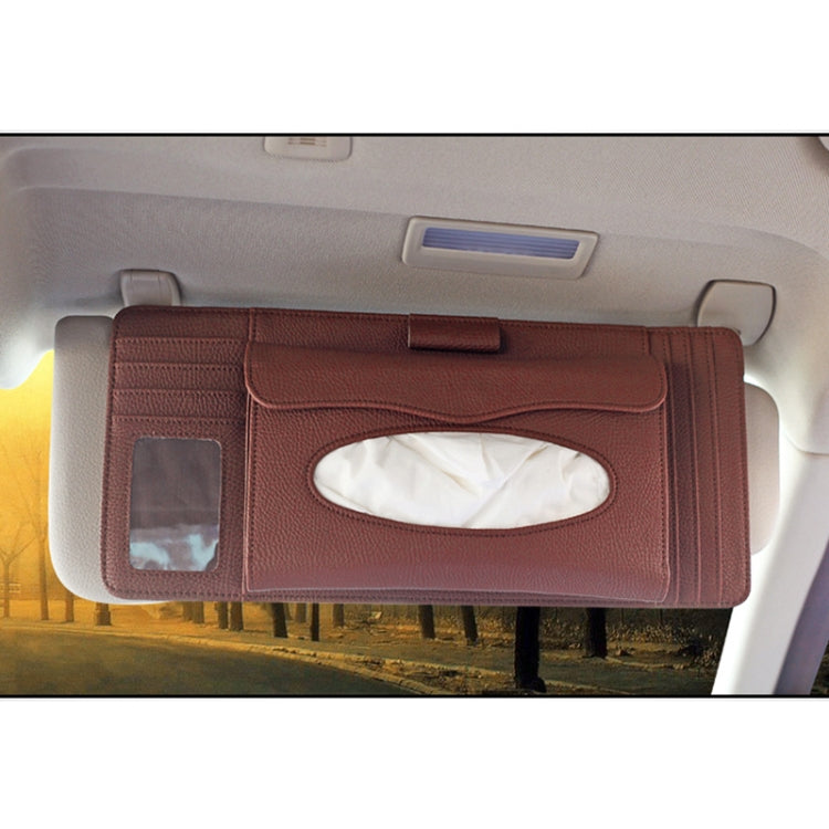 DERANFU 3 In 1 Lichee Texture Multi-function Car Hang Type Leather Towel Box with Card Slot & CD Slot(Dark Brown) by buy2fix