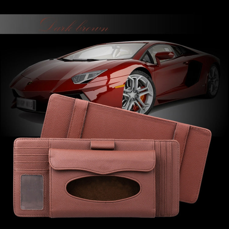 DERANFU 3 In 1 Lichee Texture Multi-function Car Hang Type Leather Towel Box with Card Slot & CD Slot(Dark Brown) by buy2fix