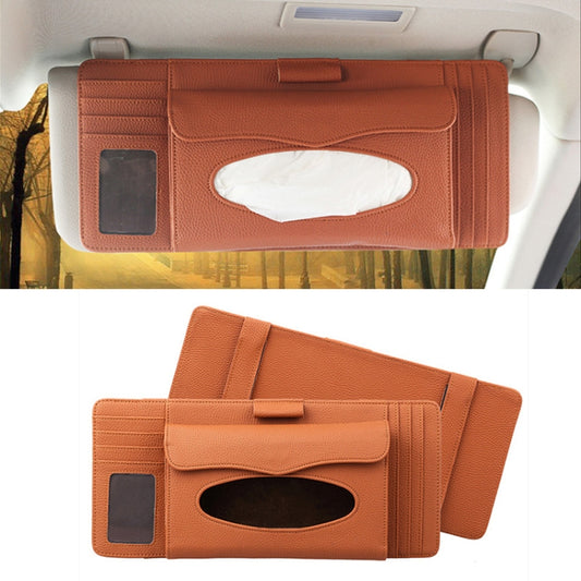 DERANFU 3 In 1 Lichee Texture Multi-function Car Hang Type Leather Towel Box with Card Slot & CD Slot(Brown) by buy2fix