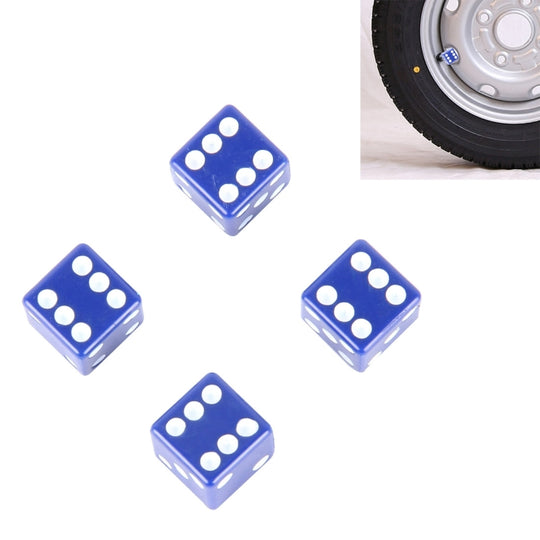 Bouchon de tige de Valve de pneu universel en forme de dés plaqué plastique, 4 pièces (bleu)