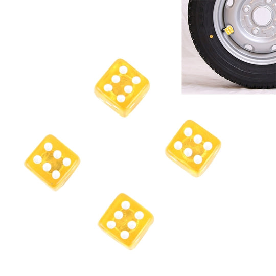 Bouchon de tige de Valve de pneu universel en forme de dés plaqué plastique, 4 pièces (jaune)