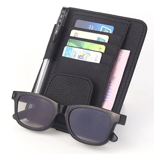 FUDAOCHE Multifonctionnel Auto Voiture Pare-Soleil Porte-Lunettes De Soleil Carte CD Support De Stockage Pochette Sac (Noir)