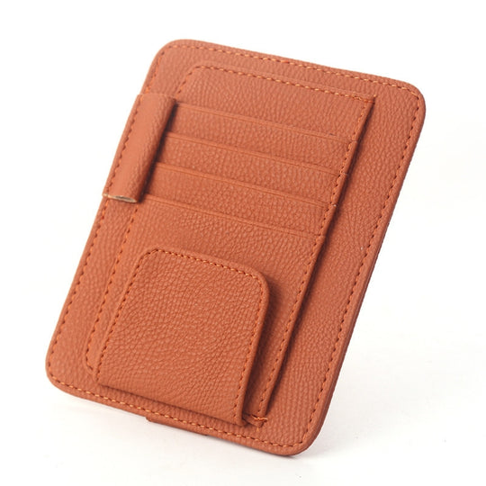 Multi-functional Auto Car Sun Visor Sunglass Holder Card Bill Ticket Storage Holder Pouch Bag(Brown)