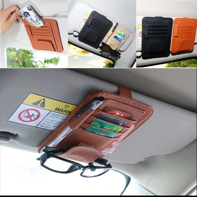 Multi-functional Auto Car Sun Visor Sunglass Holder Card Bill Ticket Storage Holder Pouch Bag(Brown) by buy2fix